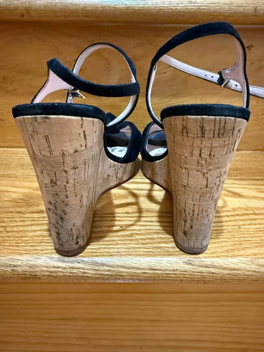 Kate Spade Black Bow Cork Platform Ankle-Strap Wedge Sandal